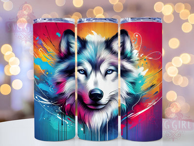 Colorful Wolf 20oz Tumbler Wrap Sublimation Design, Straight Tapered Tumbler Wrap, Watercolor Animal Tumbler Png, Instant Digital Download Sublimation SvggirlplusArt 