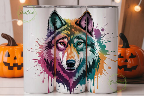Colorful Wolf 20oz Tumbler Wrap Sublimation PixelChick 
