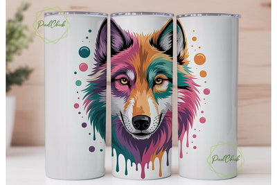Colorful Wolf 20oz Tumbler Wrap Sublimation PixelChick 