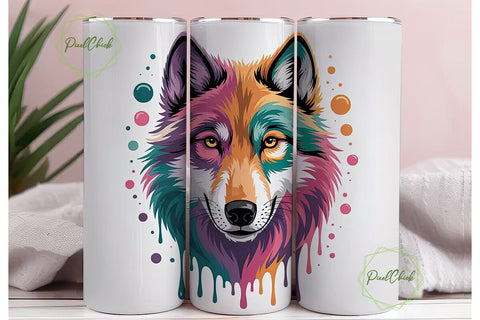 Colorful Wolf 20oz Tumbler Wrap Sublimation PixelChick 