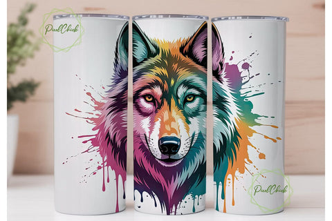 Colorful Wolf 20oz Tumbler Wrap Sublimation PixelChick 