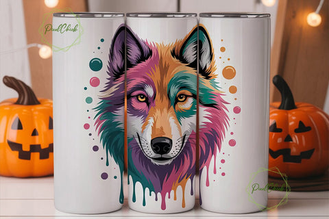 Colorful Wolf 20oz Tumbler Wrap Sublimation PixelChick 