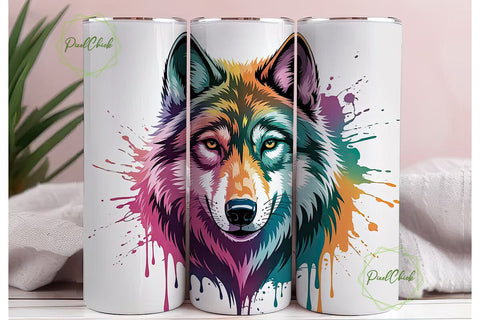 Colorful Wolf 20oz Tumbler Wrap Sublimation PixelChick 