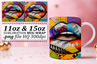 Colorful Woman Lips Mug Art Sublimation afrosvg 