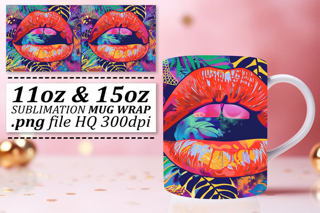 Colorful Woman Lips Mug Art Sublimation afrosvg 
