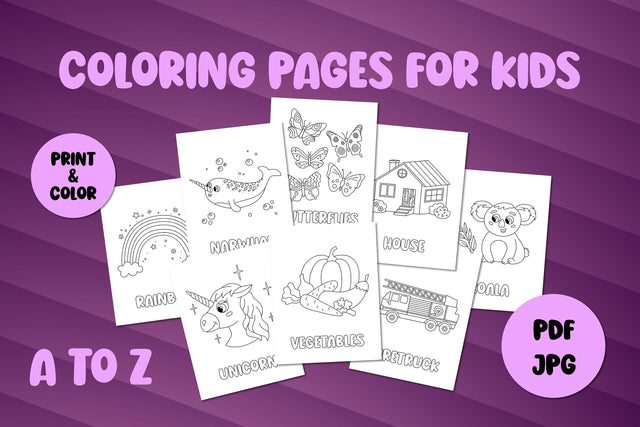 Coloring Pages for Kids Printable PDF US Letter Preschool Kindergarten Learning Alphabet Worksheets White and Black A to Z Print and Color Sublimation AnnaViolet_store 