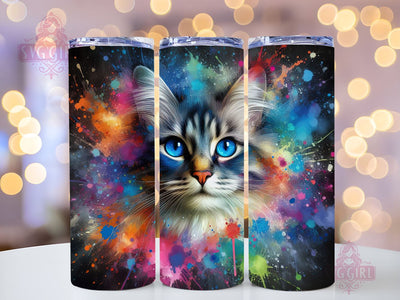 Colourful Cat 20oz Tumbler Wrap Sublimation Design, Straight Tapered Tumbler Wrap, Rainbow Cat Tumbler Png, Instant Digital Download Sublimation SvggirlplusArt 