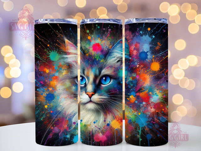 Colourful Cat 20oz Tumbler Wrap Sublimation Design, Straight Tapered Tumbler Wrap, Rainbow Cat Tumbler Png, Instant Digital Download Sublimation SvggirlplusArt 