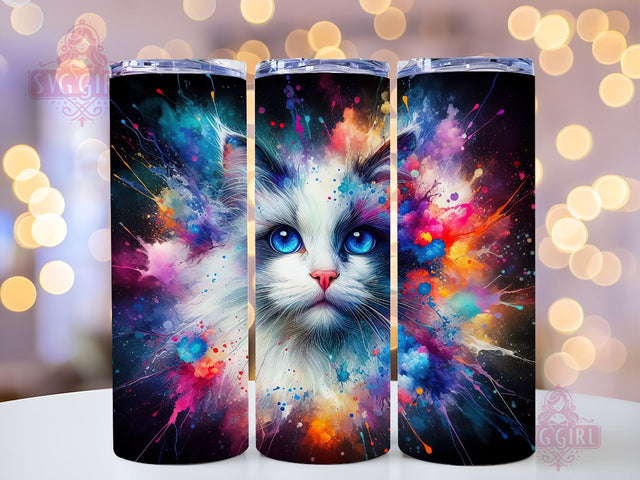 Colourful Cat 20oz Tumbler Wrap Sublimation Design, Straight Tapered Tumbler Wrap, Rainbow Cat Tumbler Png, Instant Digital Download Sublimation SvggirlplusArt 