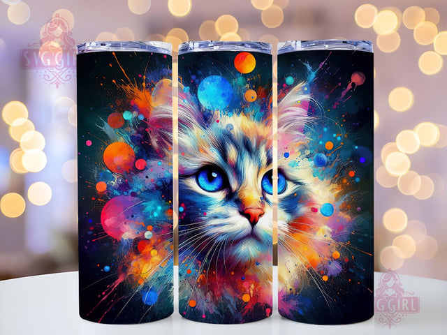 Colourful Cat 20oz Tumbler Wrap Sublimation Design, Straight Tapered Tumbler Wrap, Rainbow Cat Tumbler Png, Instant Digital Download Sublimation SvggirlplusArt 