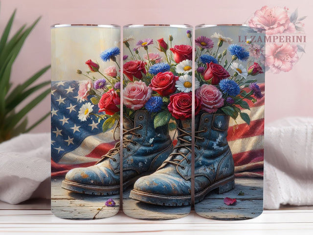 Combat Boots Flag 20oz Tumbler, 4th of July, Patriotic Symbol, Weathered Design, Wooden Plank, Skinny Tumbler, Sublimation PNG Sublimation Li Zamperini 