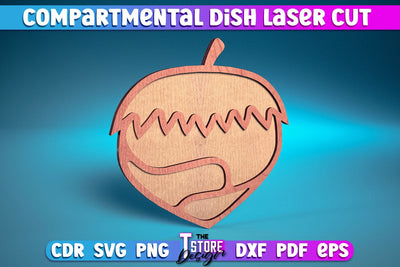 Compartmental Dish Laser Cut | Home Design | Wooden Dish | Acorn | CNC File SVG The T Store Design 