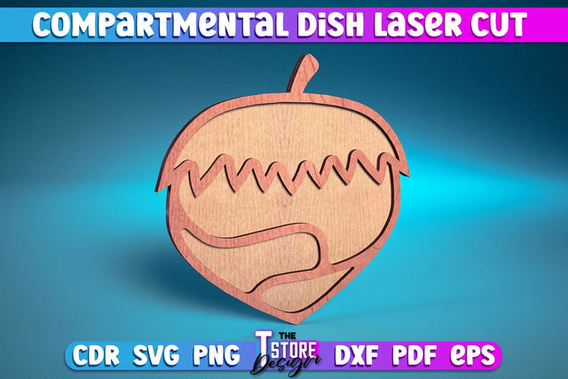 Compartmental Dish Laser Cut | Home Design | Wooden Dish | Acorn | CNC File SVG The T Store Design 