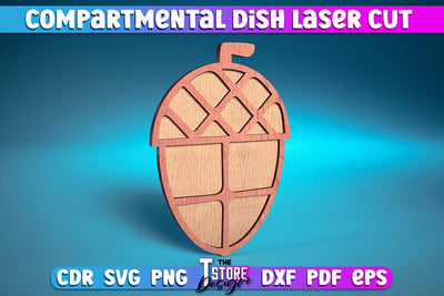 Compartmental Dish Laser Cut | Home Design | Wooden Dish | Acorn | CNC File SVG The T Store Design 