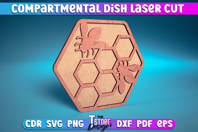 Compartmental Dish Laser Cut | Home Design | Wooden Dish | Honeycomb | CNC File SVG The T Store Design 