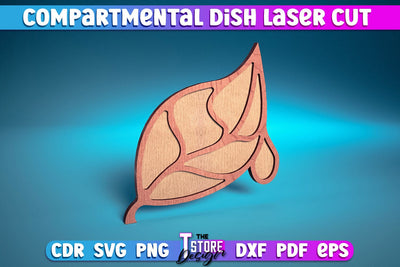Compartmental Dish Laser Cut | Home Design | Wooden Dish | Leaf | CNC File SVG The T Store Design 