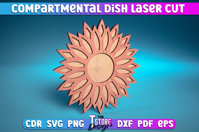 Compartmental Dish Laser Cut | Home Design | Wooden Dish | Sunflower | CNC File SVG The T Store Design 