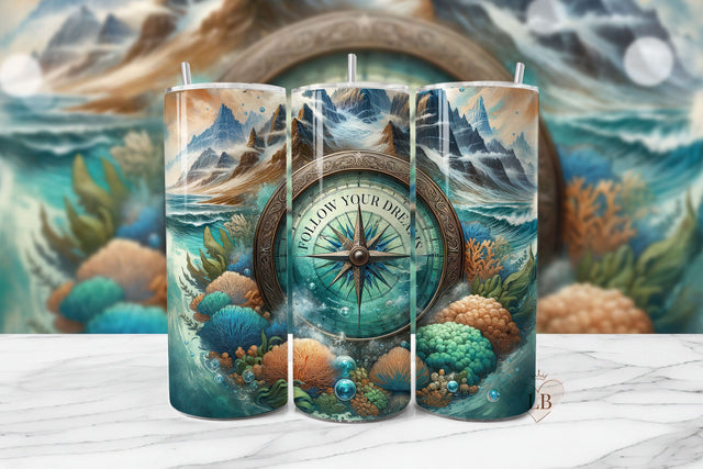 Compass Adventure Tumbler PNG | Nautical Sublimation Wrap Sublimation BijouBay 
