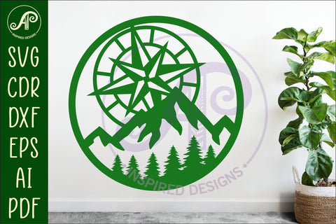 Compass and mountains wall sign, SVG file. vector sign SVG APInspireddesigns 