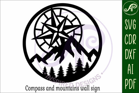 Compass and mountains wall sign, SVG file. vector sign SVG APInspireddesigns 