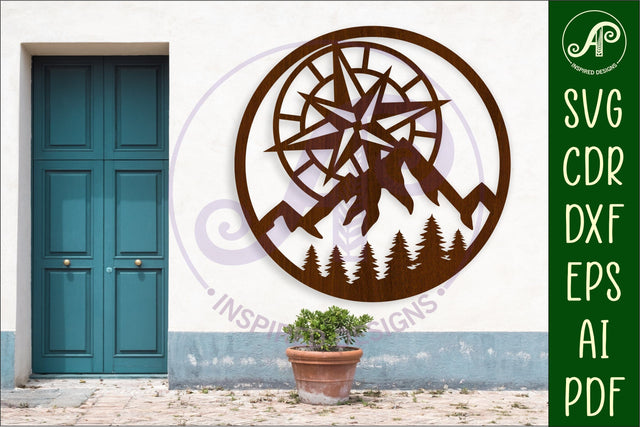Compass and mountains wall sign, SVG file. vector sign SVG APInspireddesigns 