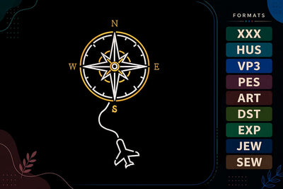 Compass Travel Summer Adventure Airplane Navigation Embroidery Design Embroidery/Applique DESIGNS sg embroidery 