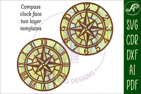 Compass wall clock laser cut files, SVG file. SVG APInspireddesigns 
