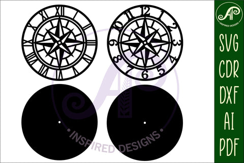 Compass wall clock laser cut files, SVG file. SVG APInspireddesigns 