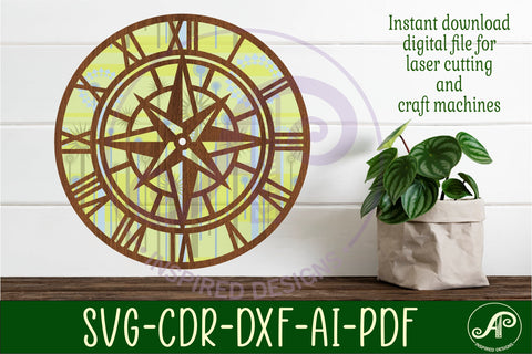 Compass wall clock laser cut files, SVG file. SVG APInspireddesigns 