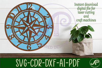Compass wall clock laser cut files, SVG file. SVG APInspireddesigns 