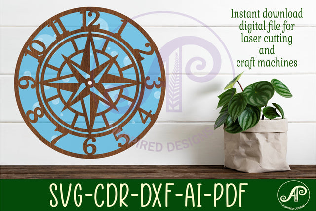 Compass wall clock laser cut files, SVG file. SVG APInspireddesigns 