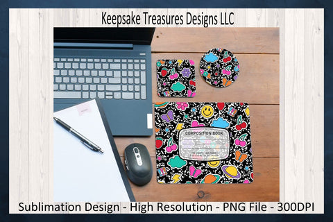 Composition Book, Back To School Mouse Pad and Coaster Set, Teacher Gifts, Sublimation Png, Instant Download Sublimation Keepsake Treasures Designs LLC. 