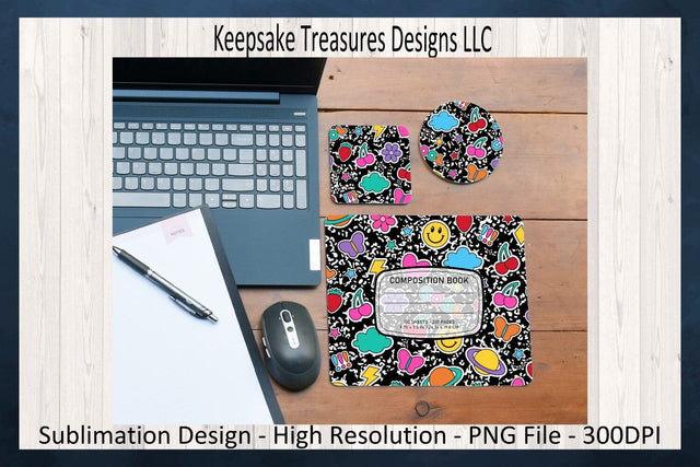 Composition Book, Back To School Mouse Pad and Coaster Set, Teacher Gifts, Sublimation Png, Instant Download Sublimation Keepsake Treasures Designs LLC. 