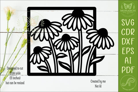 Coneflower Garden Wall Art Laser Cut SVG Floral Square Botanical Home Decor Design Template SVG APInspireddesigns 
