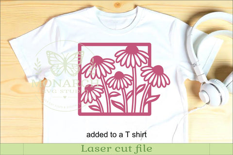 Coneflower Garden Wall Art Laser Cut SVG Floral Square Botanical Home Decor Design Template SVG APInspireddesigns 