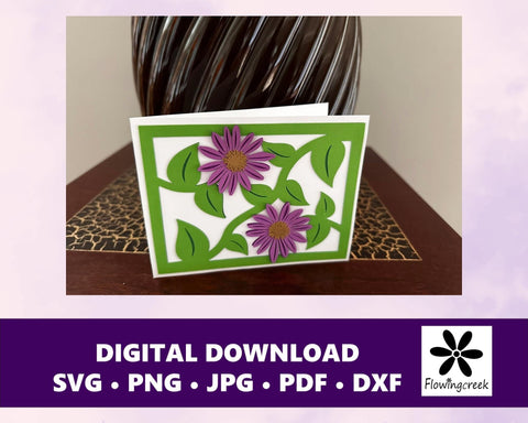 Coneflower Layered Card SVG Cut File 3D Paper Flowingcreek 