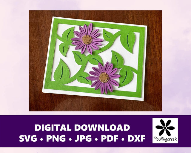 Coneflower Layered Card SVG Cut File 3D Paper Flowingcreek 