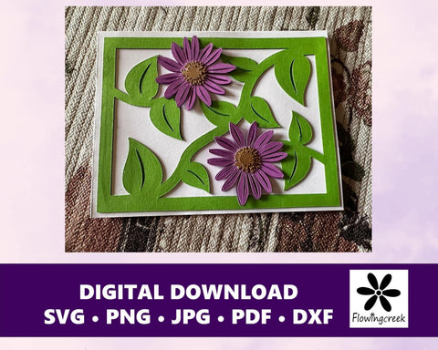 Coneflower Layered Card SVG Cut File 3D Paper Flowingcreek 