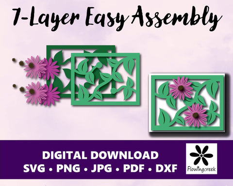Coneflower Layered Card SVG Cut File 3D Paper Flowingcreek 