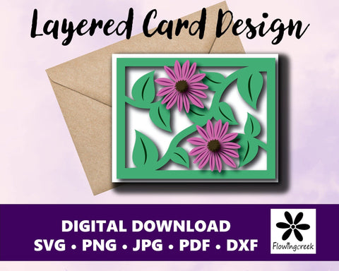 Coneflower Layered Card SVG Cut File 3D Paper Flowingcreek 