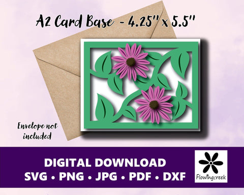 Coneflower Layered Card SVG Cut File 3D Paper Flowingcreek 