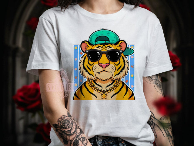 Confident Tiger Vibes T-Shirt PNG, Confident Tiger, Bold Expression, Artistic Design, Sublimation PNG, Statement Shirt, Wild Vibes Sublimation SvggirlplusArt 