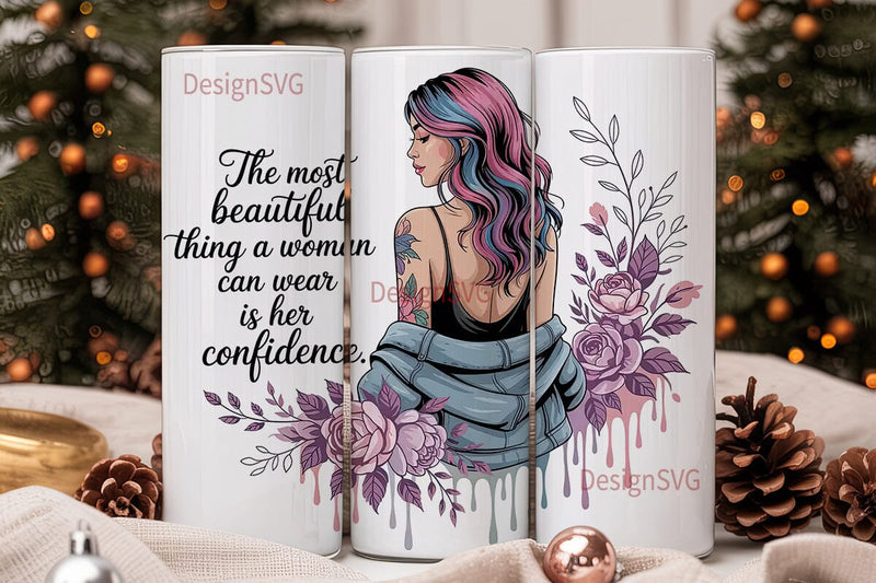 Confident Woman Floral 20oz Tumbler Wrap Sublimation DesignSVG 