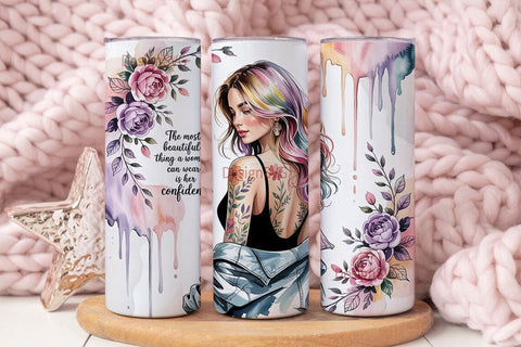 Confident Woman Floral 20oz Tumbler Wrap Sublimation DesignSVG 