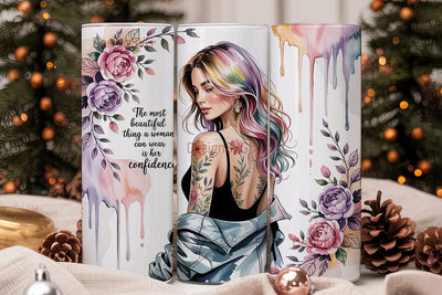 Confident Woman Floral 20oz Tumbler Wrap Sublimation DesignSVG 