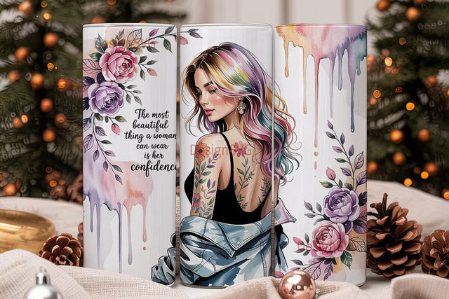 Confident Woman Floral 20oz Tumbler Wrap Sublimation DesignSVG 