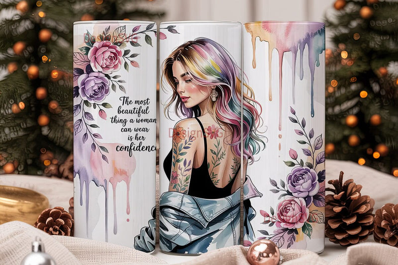 Confident Woman Floral 20oz Tumbler Wrap Sublimation DesignSVG 
