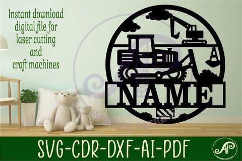 Construction bulldozer name sign svg laser SVG APInspireddesigns 