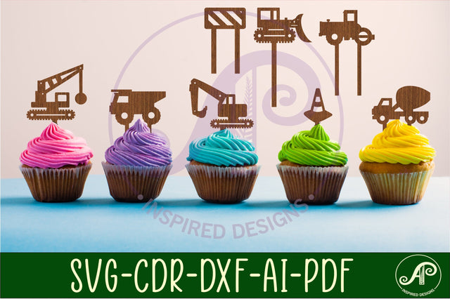 Construction cupcake toppers, 8 designs SVG laser cut SVG APInspireddesigns 