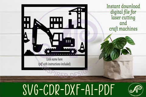 Construction Digger name wall art sign or card SVG APInspireddesigns 